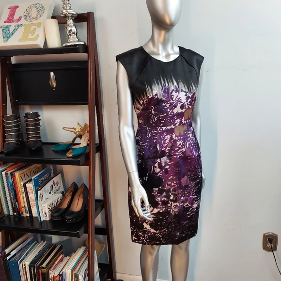 Tahari Sleeveless Dress, Black & Purple, sz 4 - Picture 3 of 14
